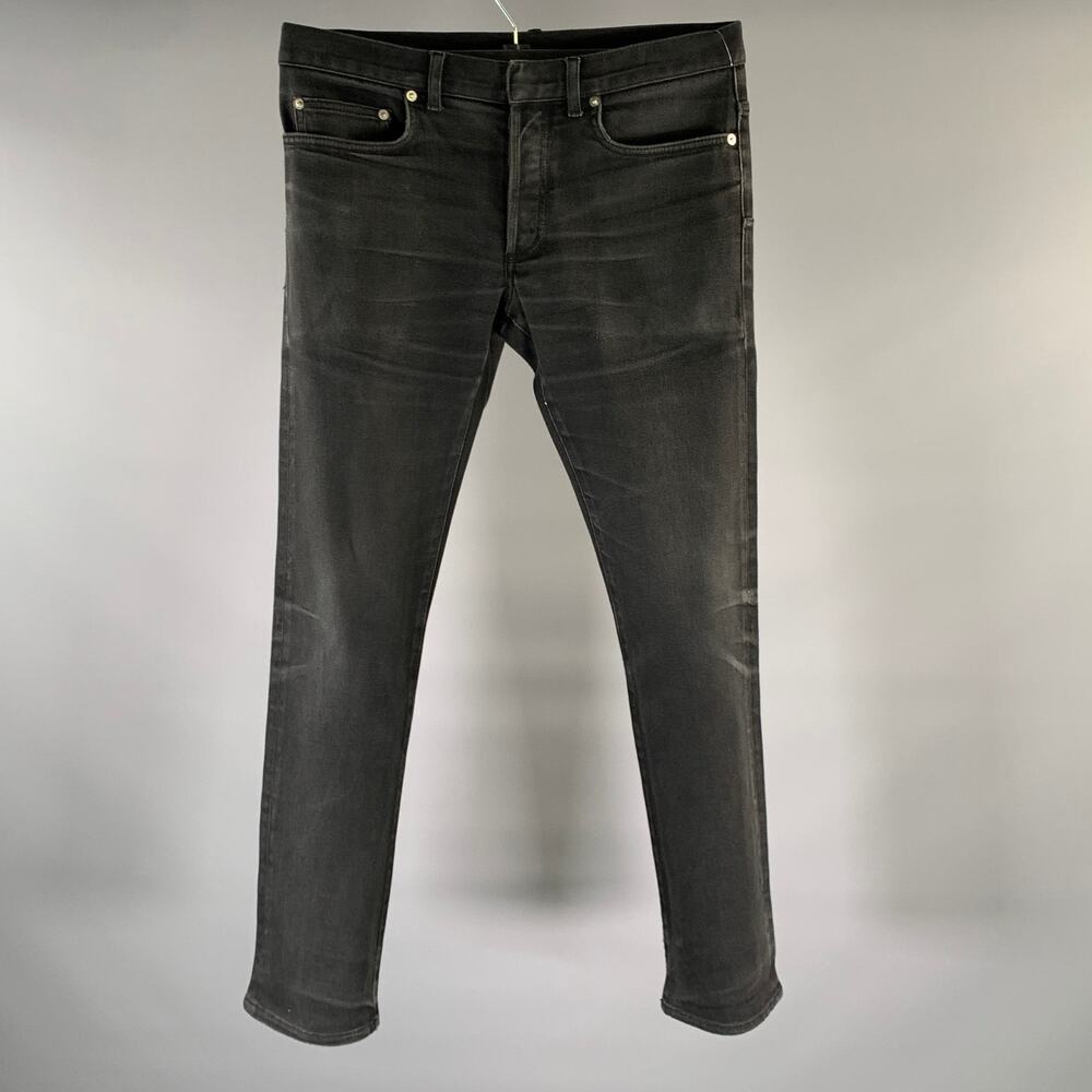 DIOR Size 34 Charcoal Solid Cotton Blend Slim Button Fly Jeans